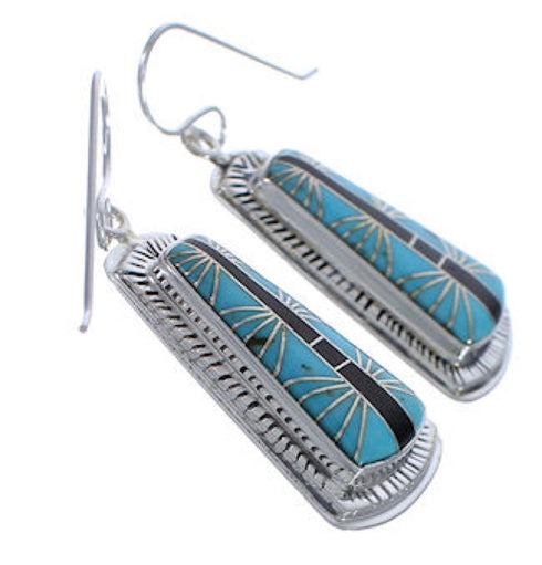 Silver Southwest Turquoise Jet Inlay Earrings FX31439